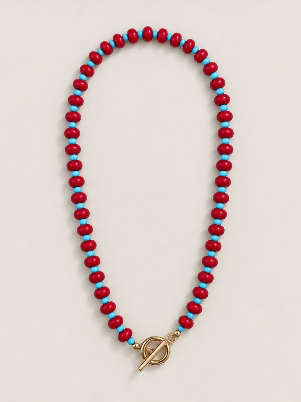 New! Red Blue Beaded Gold Toggle Colorful Dopamine Necklace NWOT